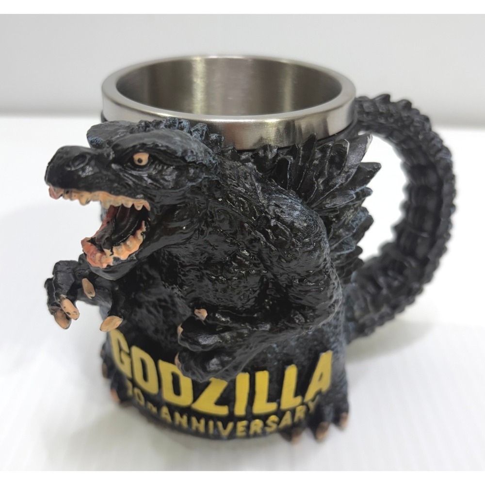 Godzilla 70th Anniversary Sculpted Mug Stainless Steel Liner Black Kaiju Tankard